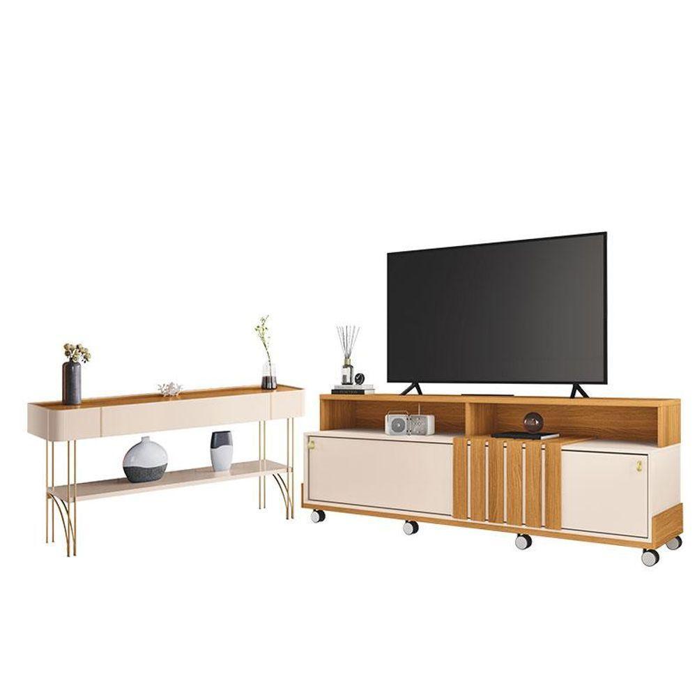 Rack Bancada Graci 1.8 Com Aparador Vivant Off White Cinamomo - Hb Móveis - 1