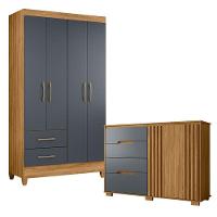 Guarda Roupa Solteiro Chile E Cômoda Texas Freijó Cinza - Moval - 1