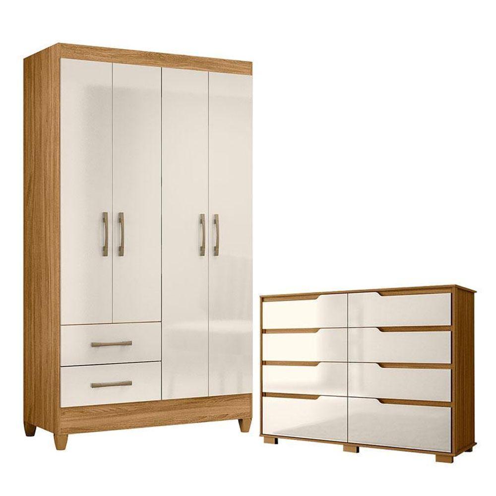 Guarda Roupa Solteiro Chile E Cômoda Georgia Freijó Off White - Moval - 1