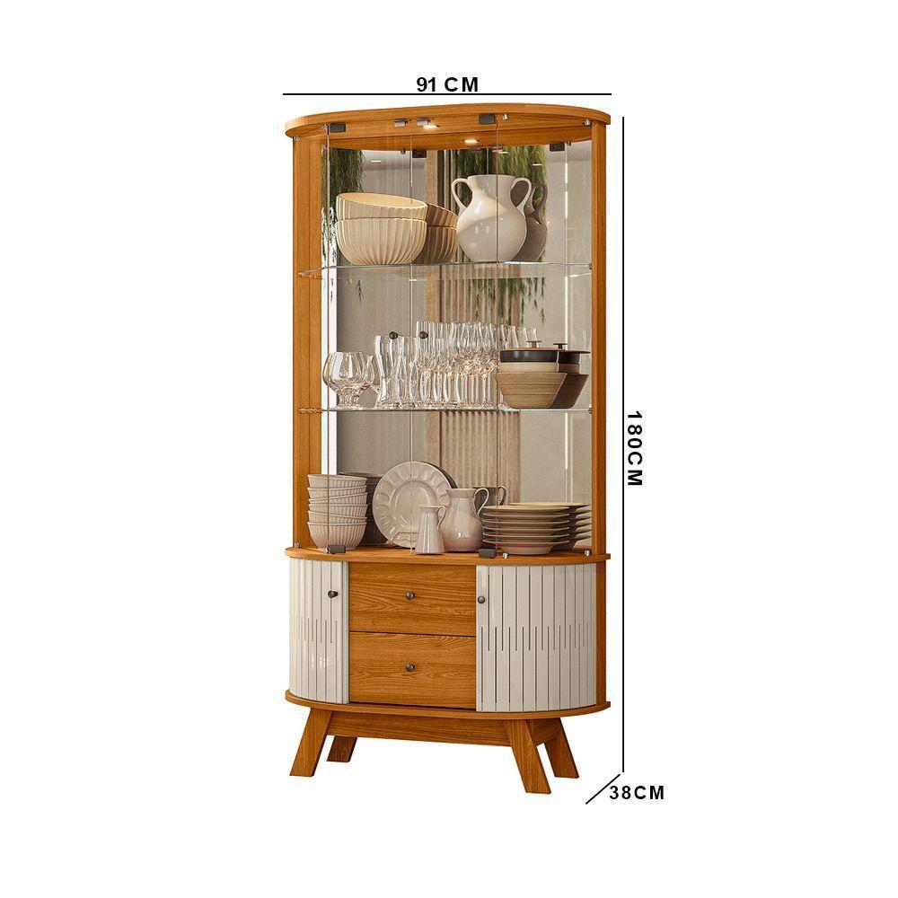 Cristaleira De Vidro Com Led 91cm Sala De Jantar Zunari M20 - D'rossi Cinamomo E Off White - 3