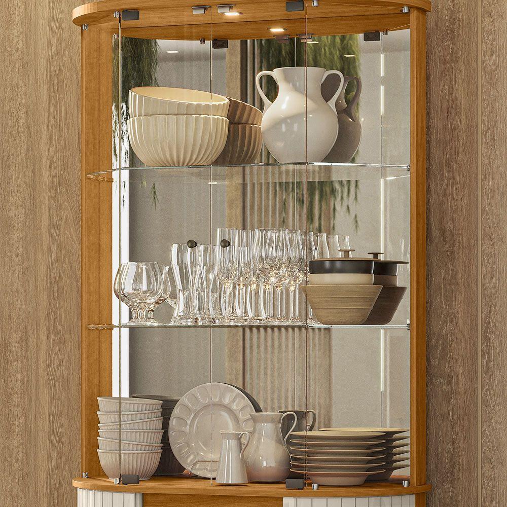 Cristaleira De Vidro Com Led 91cm Sala De Jantar Zunari M20 - D'rossi Cinamomo E Off White - 4