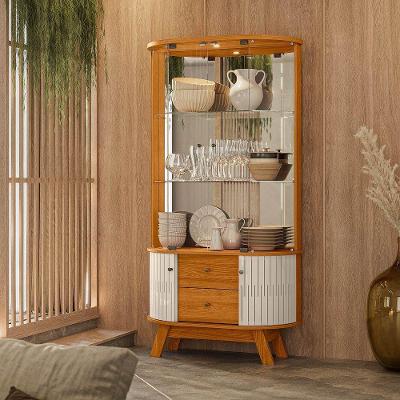 Cristaleira De Vidro Com Led 91cm Sala De Jantar Zunari M20 - D'rossi Cinamomo E Off White