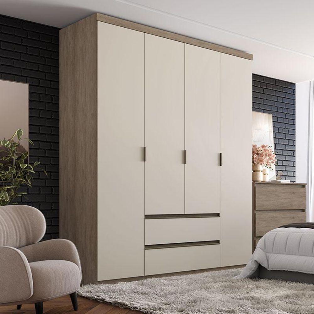 Guarda Roupa Solteiro Nobre 4 Portas Rustic Off White Acetinado - Thb - 4