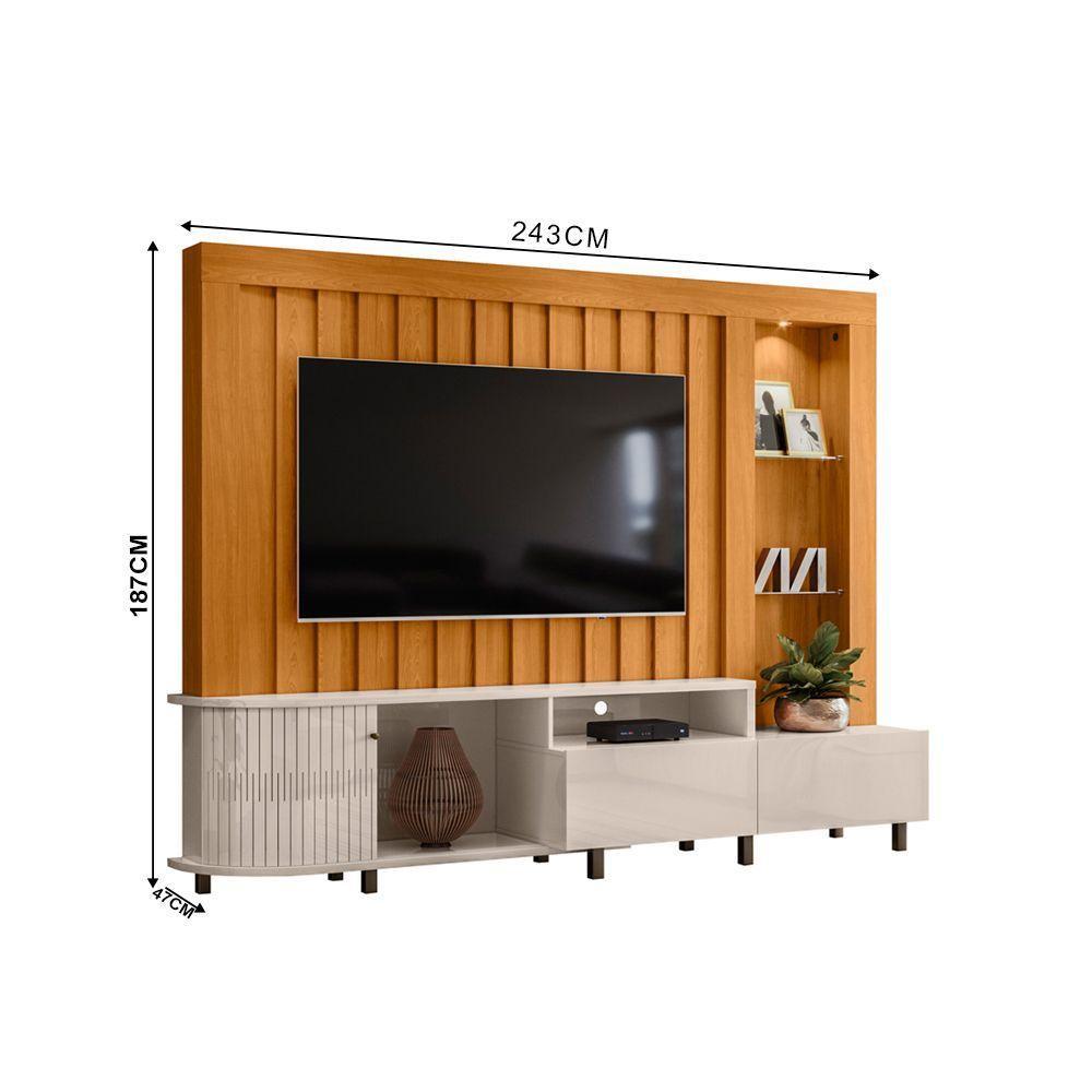 Estante De Tv 70 Pol 243cm Ripado Sala De Estar Nivora Cinamomo-off White M20 - D'rossi - 3