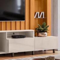 Estante De Tv 70 Pol 243cm Ripado Sala De Estar Nivora Cinamomo-off White M20 - D'rossi - 5