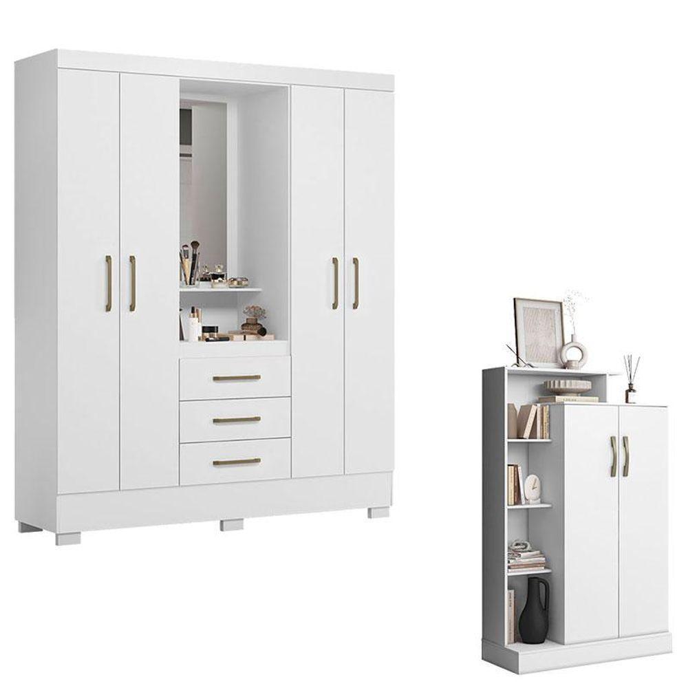 Guarda Roupa Solteiro Paris 2045150 E Armário Multiuso Florença 2000199 Branco - Aramóveis - 1