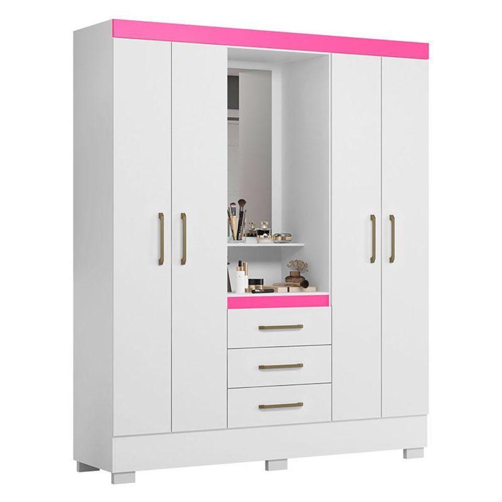 Guarda Roupa Solteiro Paris 2045150 E Armário Multiuso Florença 2000199 Branco - Aramóveis - 4