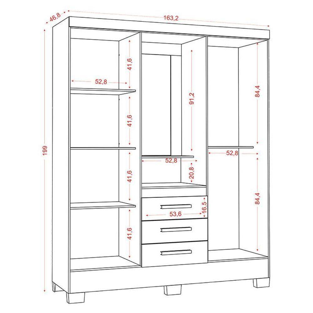 Guarda Roupa Solteiro Paris 2045150 E Armário Multiuso Florença 2000199 Branco - Aramóveis - 6