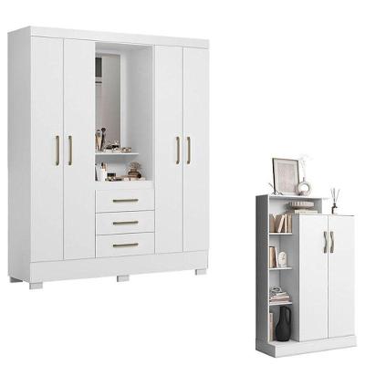 Guarda Roupa Solteiro Paris 2045150 E Armário Multiuso Florença 2000199 Branco - Aramóveis