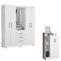 Guarda Roupa Solteiro Paris 2045150 E Armário Multiuso Florença 2000199 Branco - Aramóveis - 1