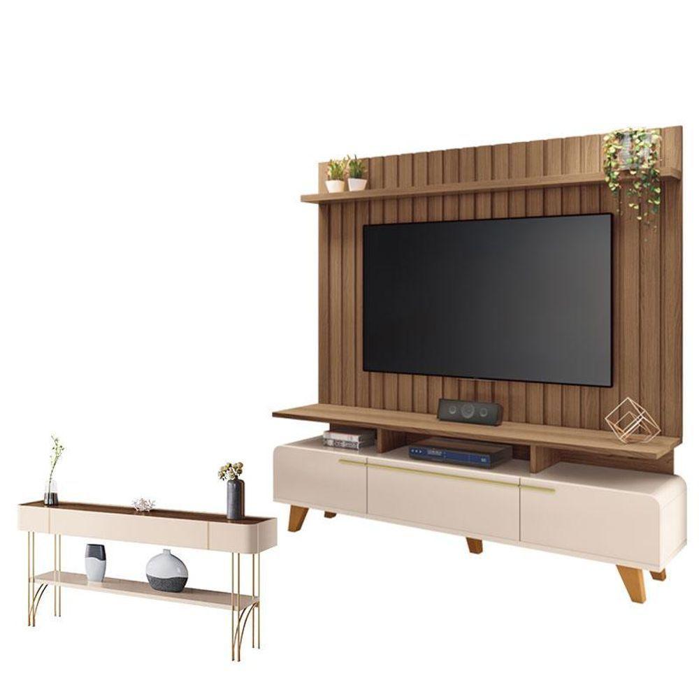 Rack Bancada Essenza E Painel Link 2.0 Com Aparador Vivant Off White Castanho - Hb Móveis - 1