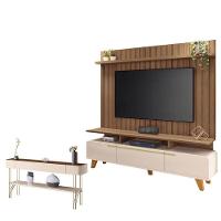 Rack Bancada Essenza E Painel Link 2.0 Com Aparador Vivant Off White Castanho - Hb Móveis - 1