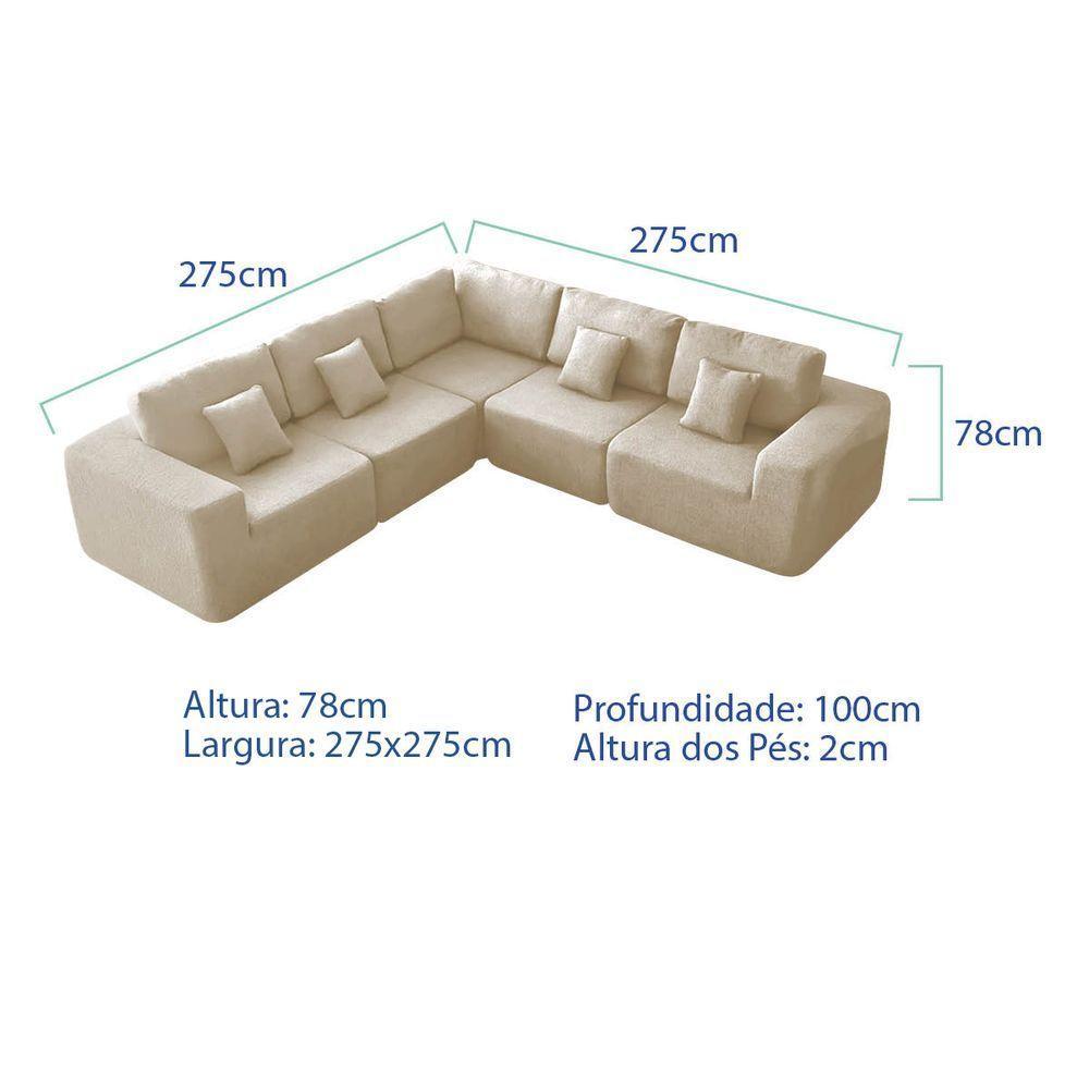 Kit Sofá Modular 5 Lugares Moderno Curvo Orgânico Adapt Bouclé - Amarena Móveis Cor Bege - 3