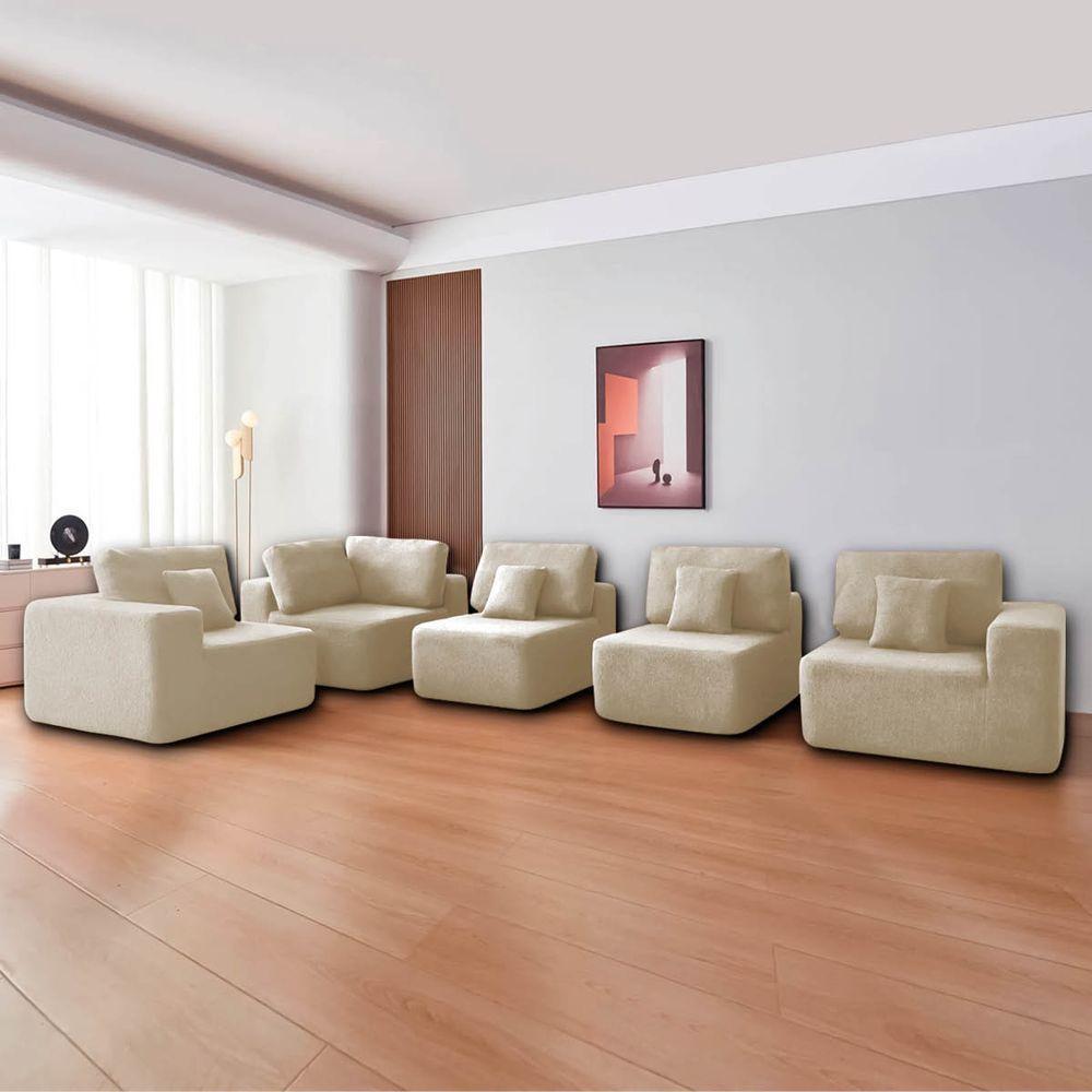 Kit Sofá Modular 5 Lugares Moderno Curvo Orgânico Adapt Bouclé - Amarena Móveis Cor Bege - 8