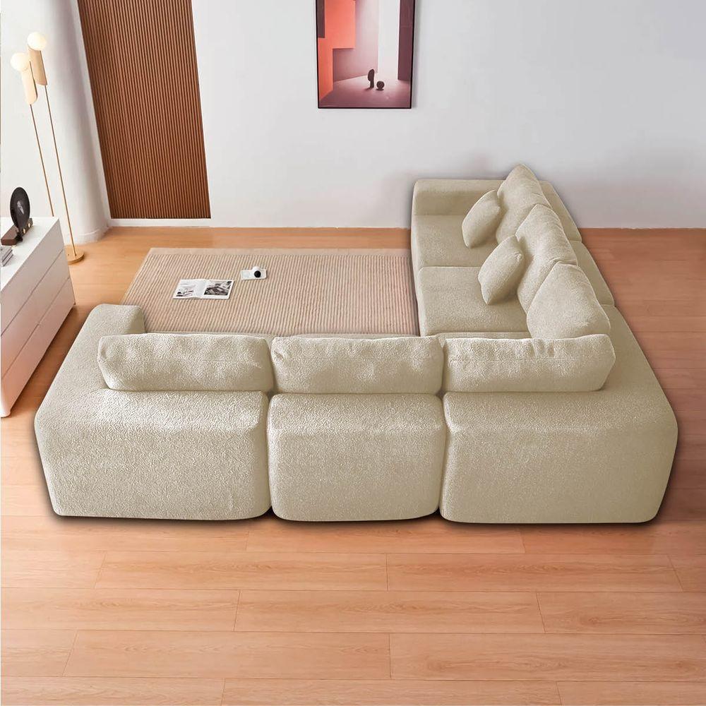 Kit Sofá Modular 5 Lugares Moderno Curvo Orgânico Adapt Bouclé - Amarena Móveis Cor Bege - 10