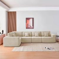 Kit Sofá Modular 5 Lugares Moderno Curvo Orgânico Adapt Bouclé - Amarena Móveis Cor Bege - 2