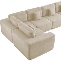 Kit Sofá Modular 5 Lugares Moderno Curvo Orgânico Adapt Bouclé - Amarena Móveis Cor Bege - 9