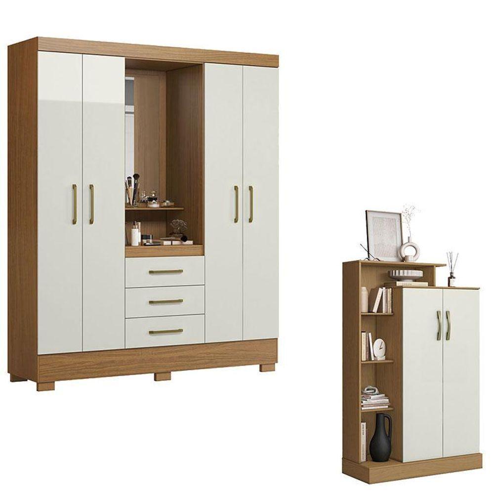 Guarda Roupa Solteiro Paris 2045150 E Armário Multiuso Florença 2000199 Atacama Off White - Aramóveis - 1