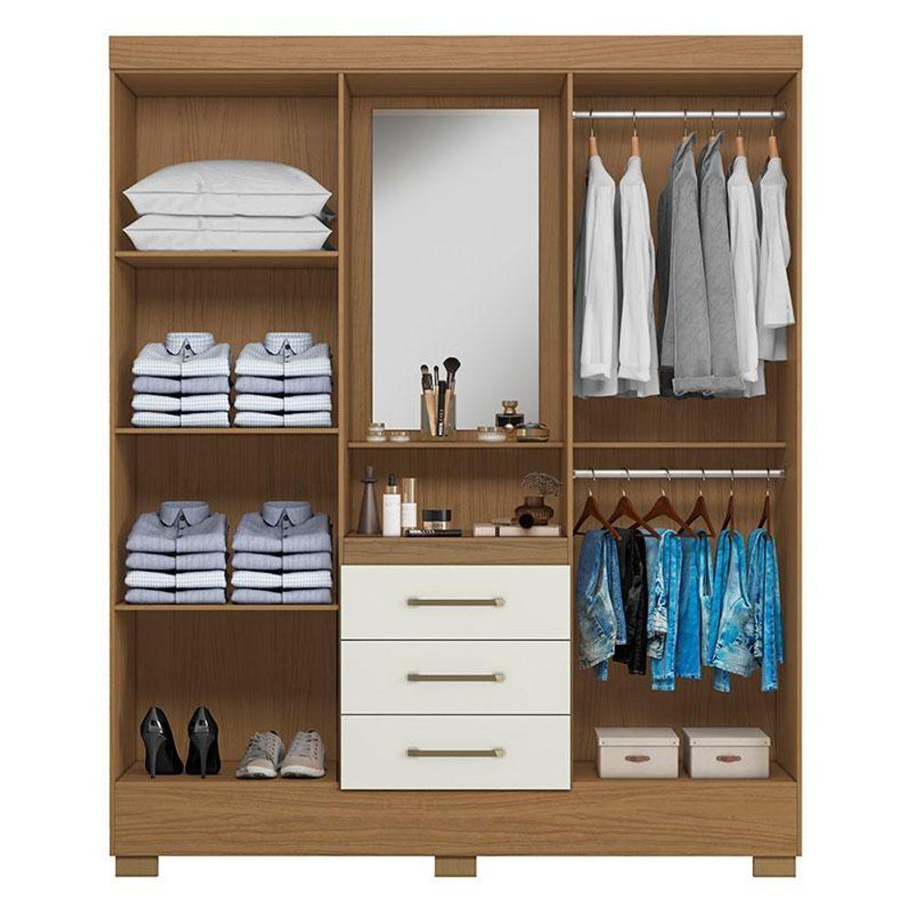 Guarda Roupa Solteiro Paris 2045150 E Armário Multiuso Florença 2000199 Atacama Off White - Aramóveis - 3