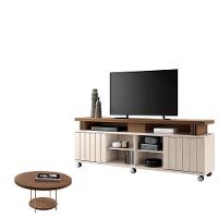 Rack Bancada Rivera 1.8 Com Mesa De Centro Sky Off White Castanho - Hb Móveis - 1