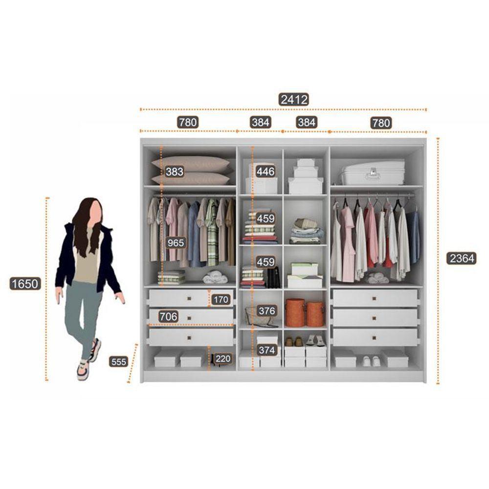 Guarda Roupa Casal Londres 3 Portas 6 Gavetas Neve Com Nicho - Novo Horizonte - 2