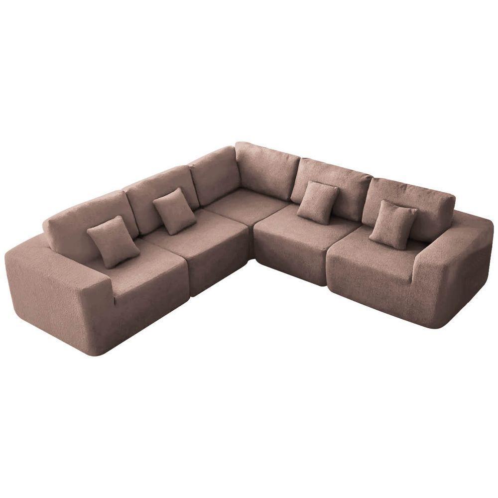 Kit Sofá Modular 5 Lugares Moderno Curvo Orgânico Adapt Linho - Amarena Móveis Rosê - 2