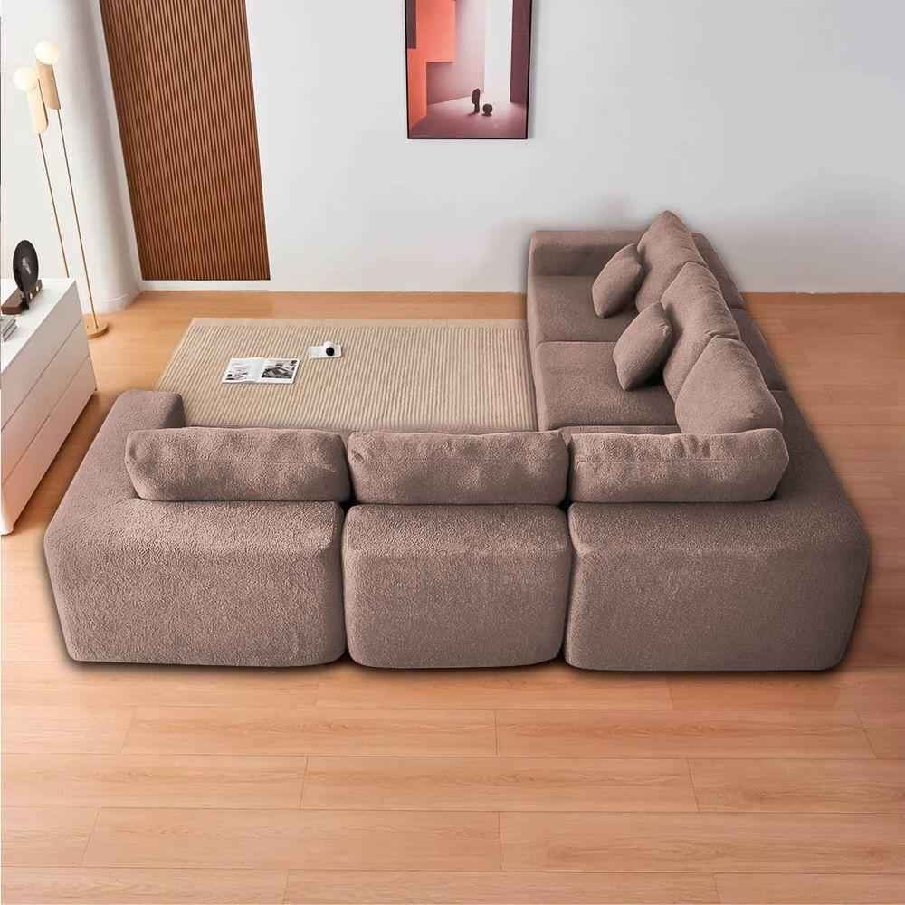 Kit Sofá Modular 5 Lugares Moderno Curvo Orgânico Adapt Linho - Amarena Móveis Rosê - 5