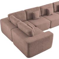 Kit Sofá Modular 5 Lugares Moderno Curvo Orgânico Adapt Linho - Amarena Móveis Rosê