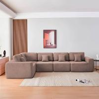 Kit Sofá Modular 5 Lugares Moderno Curvo Orgânico Adapt Linho - Amarena Móveis Rosê - 6