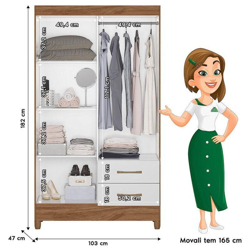 Guarda Roupa Solteiro Ambiente Chile 4 Portas Naturale Branco - Moval - 2