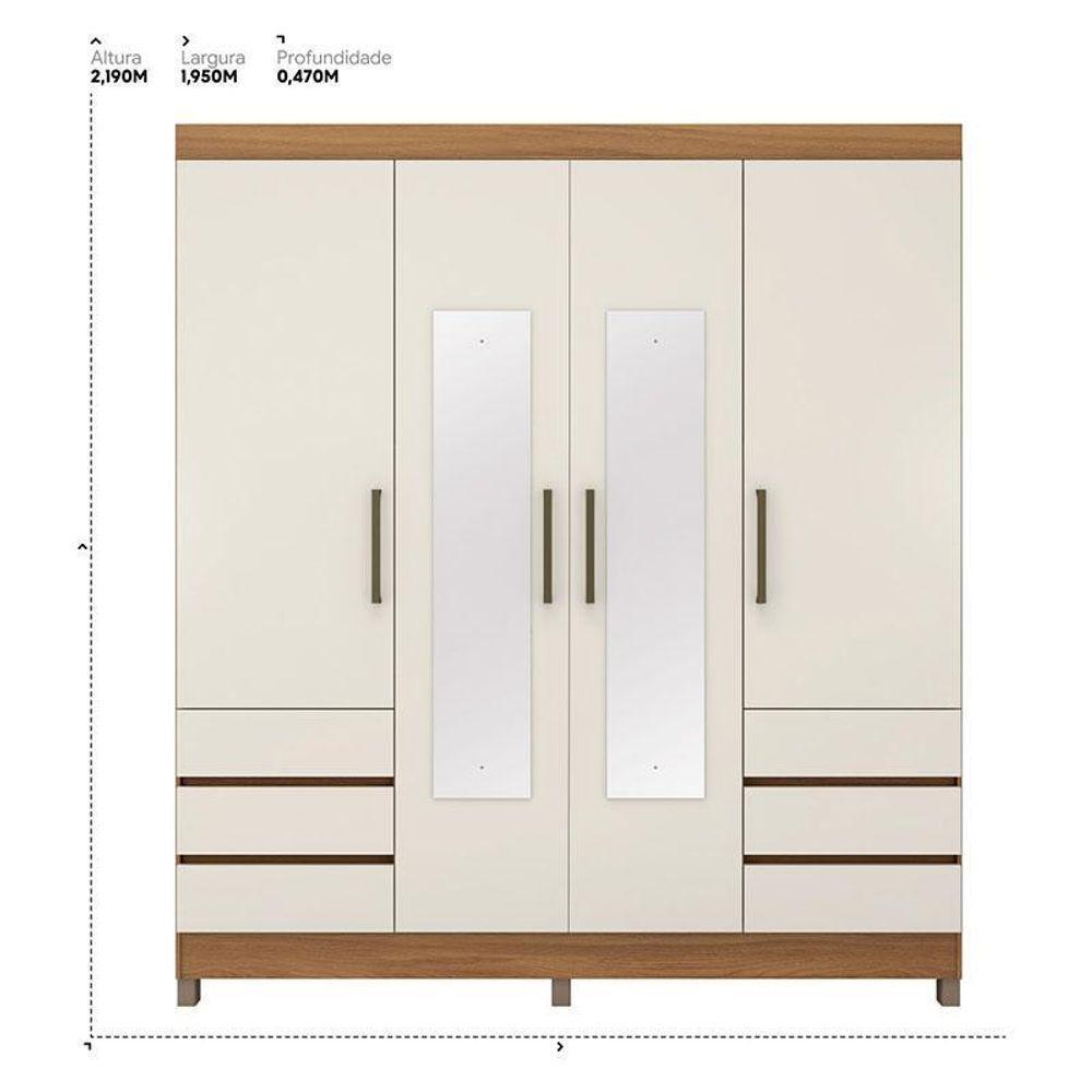 Guarda Roupa Casal Sofia 4 Portas Ambiente Com Espelho Amendola Off White - Demobile - 6