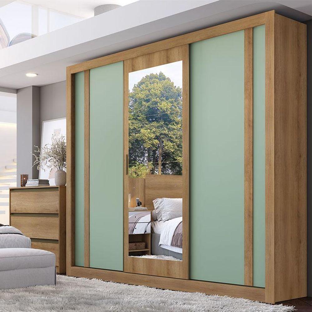 Guarda Roupa Casal Ibiza Glass 3 Portas Capuccino Menta Flex - Thb - 5