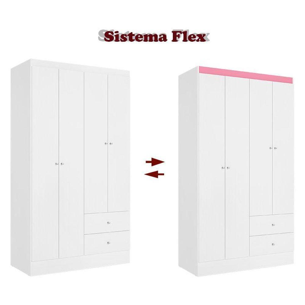 Guarda Roupa Solteiro Astro 4 Portas Branco Rosa Flex Acetinado - Thb - 3