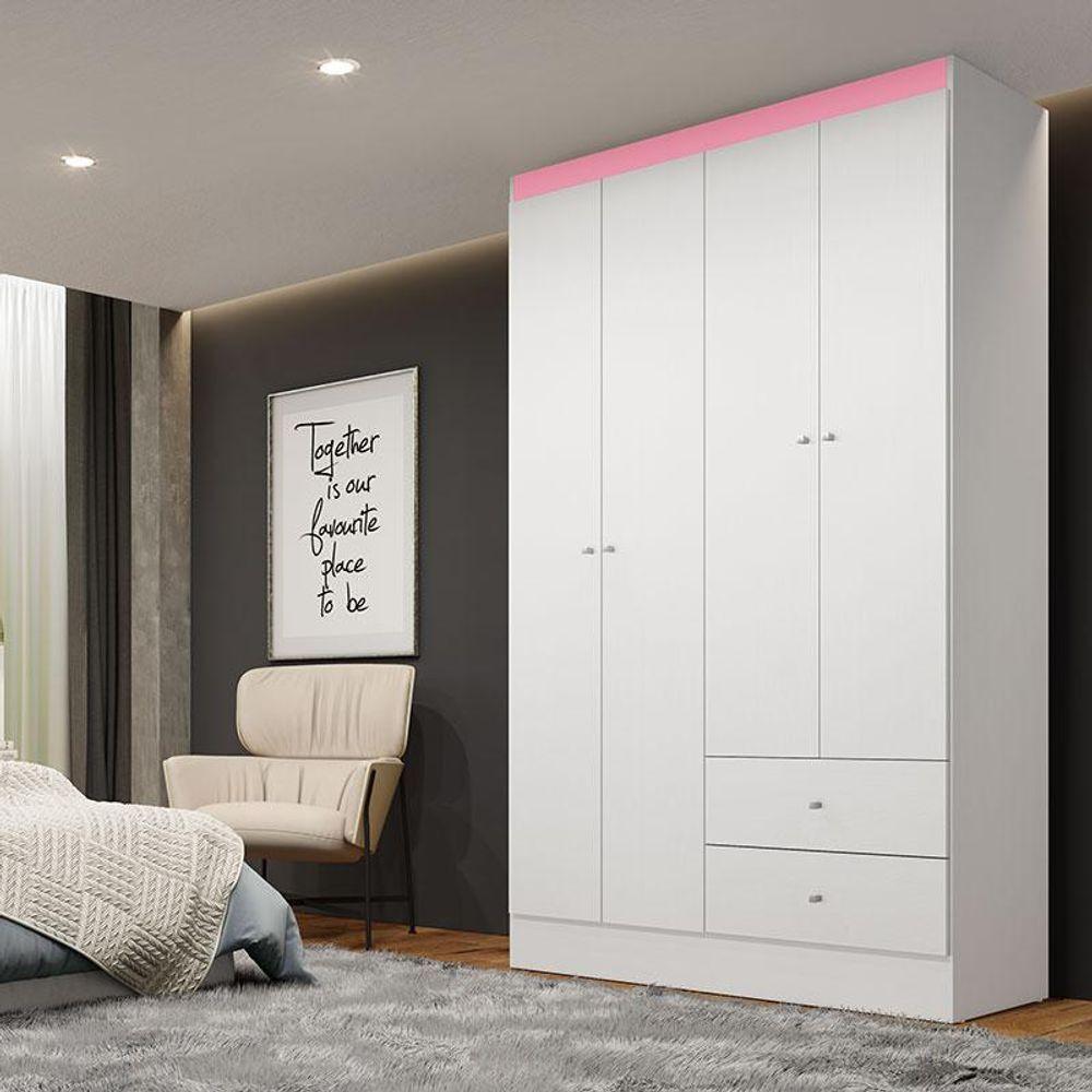 Guarda Roupa Solteiro Astro 4 Portas Branco Rosa Flex Acetinado - Thb - 7