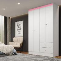 Guarda Roupa Solteiro Astro 4 Portas Branco Rosa Flex Acetinado - Thb - 7