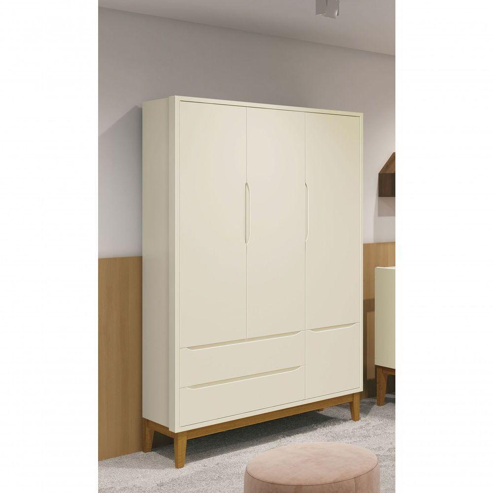 Guarda-roupa Retrô 3 Portas Classic New Areia Fosco Com Madeira - Reller - 2