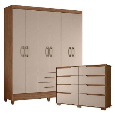 Guarda Roupa Casal Panamá E Cômoda Georgia Carvalho Fendi- Moval