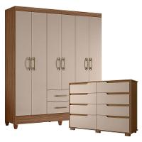 Guarda Roupa Casal Panamá E Cômoda Georgia Carvalho Fendi- Moval - 1