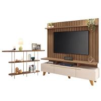 Rack Bancada Essenza E Painel Link 2.0 Com Aparador Infinity Off White Castanho - Hb Móveis - 1