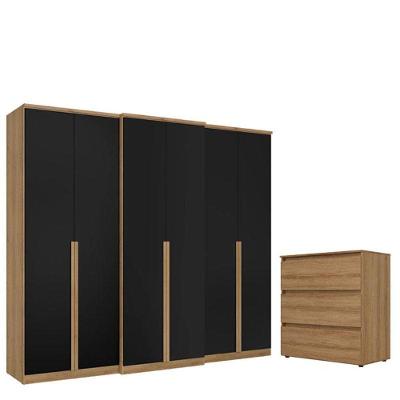 Guarda Roupa Casal Valência 6 Portas Capuccino Preto E Cômoda Gaveteiro Condessa Acetinado - Thb