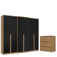 Guarda Roupa Casal Valência 6 Portas Capuccino Preto E Cômoda Gaveteiro Condessa Acetinado - Thb - 1