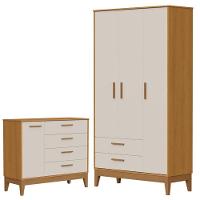 Guarda Roupa Infantil Flip 3 Portas Com Cômoda Infantil Sapateira Flip Areia Acetinado Savana - Reller - 1