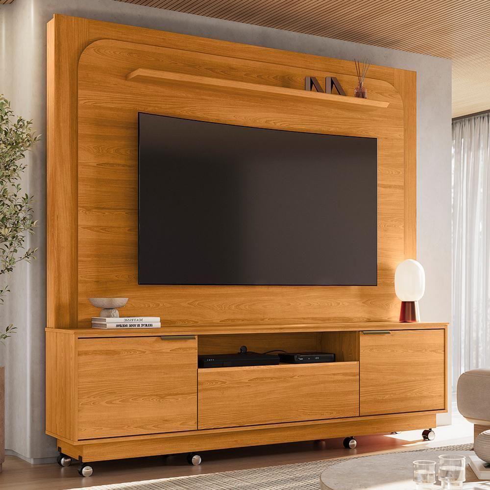 Estante Home Theater Nilo Cinamomo Para Tv Até 75” Com Rodízios - Madetec Cinamomo - 2
