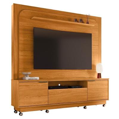 Estante Home Theater Nilo Cinamomo Para Tv Até 75” Com Rodízios - Madetec Cinamomo