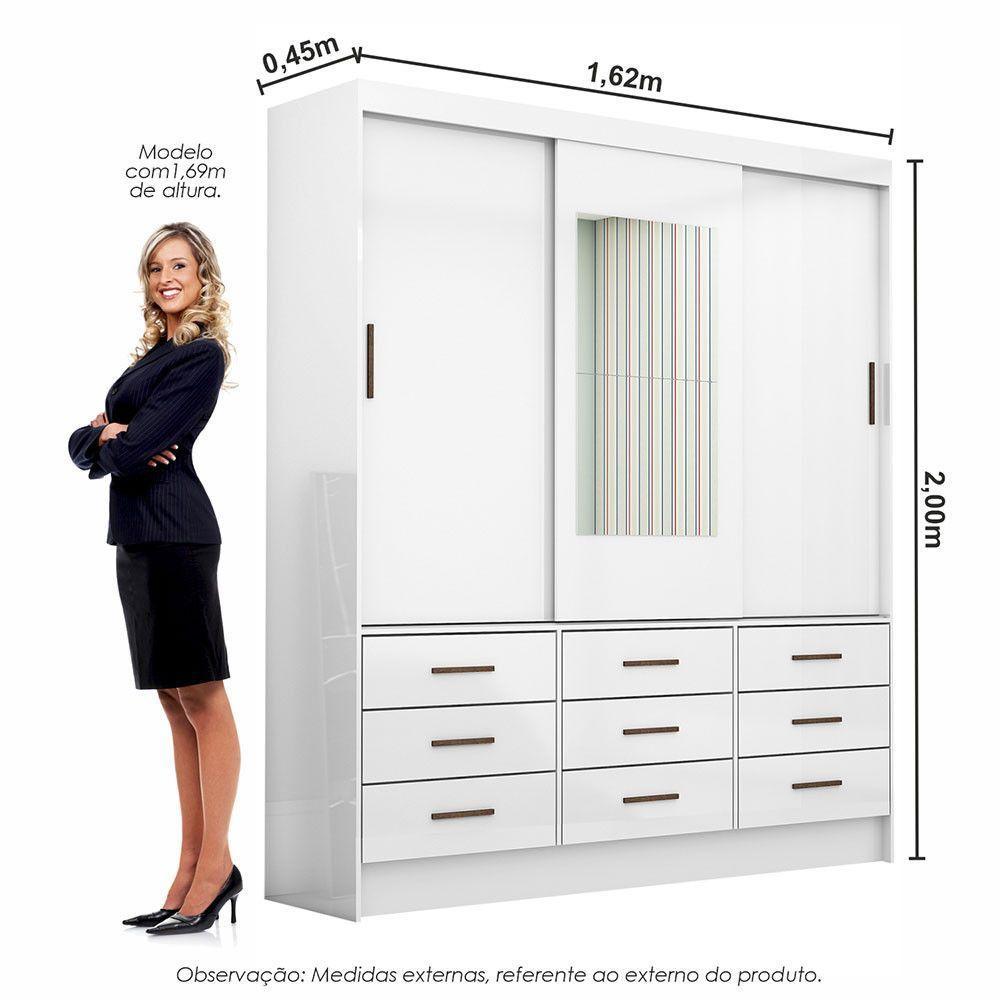 Guarda Roupa Sevilha 3pts 9gav Com Espelho Carioca Móveis Branco - 4