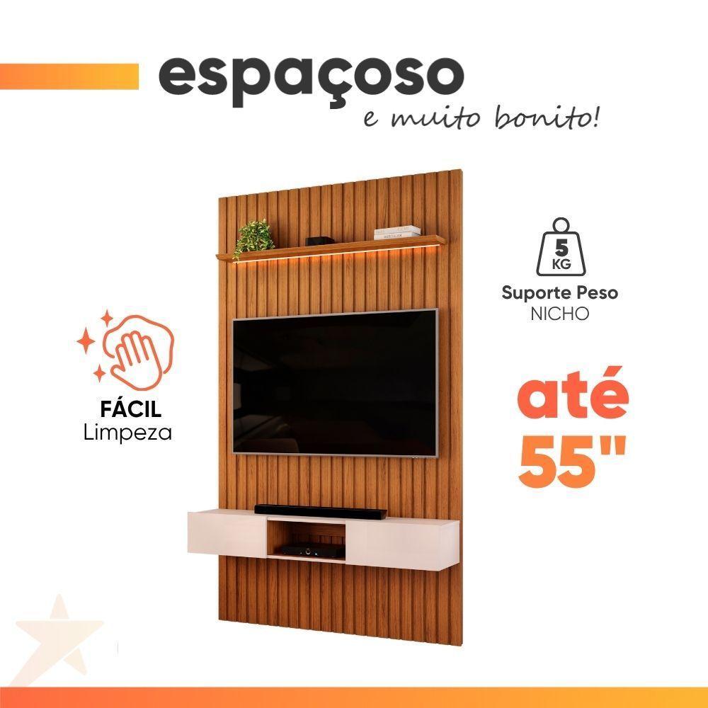 Painel Para Tv Até 55 Polegadas 1,43m Ripado Autêntico Com Led E Nicho Montreal Madeirado/off White - 8