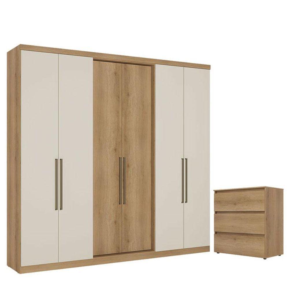 Guarda Roupa Casal Passione Ultra 6 Portas Capuccino Off White E Cômoda Gaveteiro Condessa Cappuccino - Thb - 1