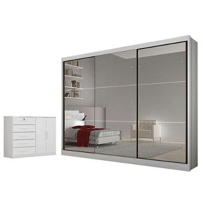 Guarda Roupa Casal Atlanta Com Espelho E Cômoda Seul Neve - Novo Horizonte
