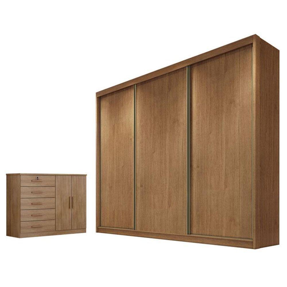 Guarda Roupa Casal Logan E Cômoda Seul Cumaru 23 - Novo Horizonte - 1