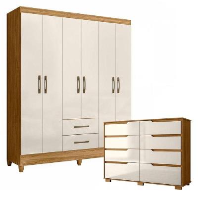 Guarda Roupa Casal Panamá E Cômoda Georgia Freijó Off White - Moval